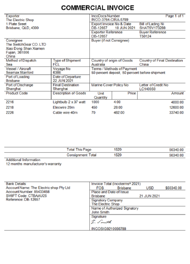Australia Commercial Invoice company invoice PSD template